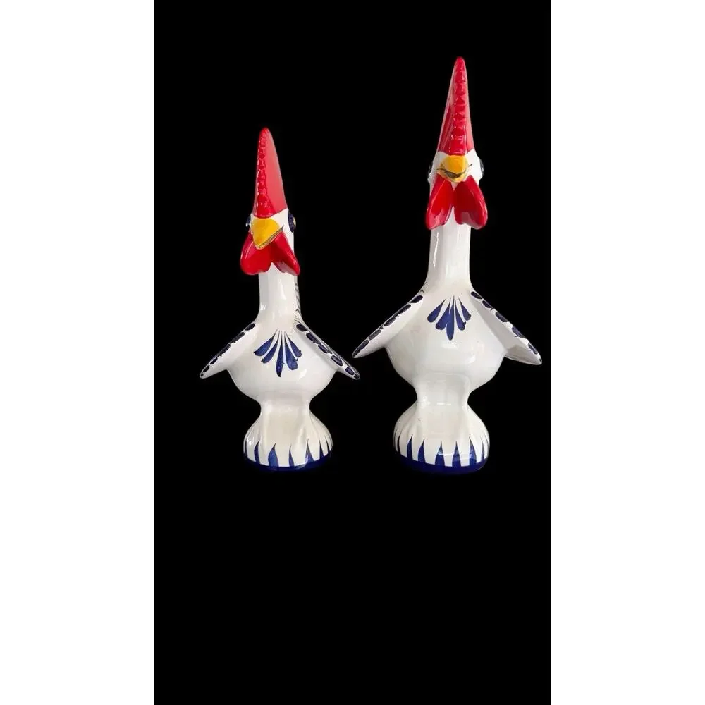 2 Roosters Of Barcelos Trust & Good Luck Figurines Hand Painted Portugal *FLAW*